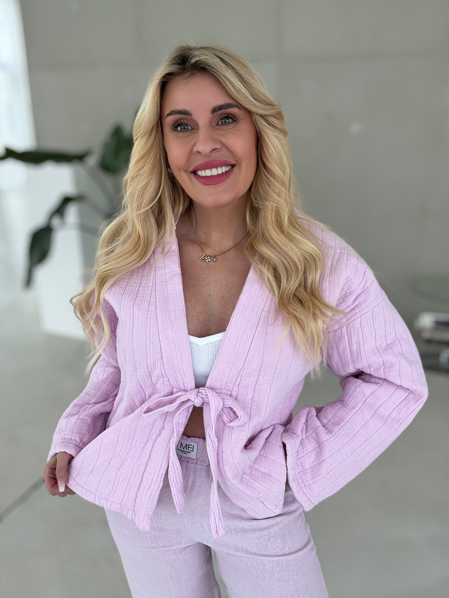 Musselin Steppjacke CANDY FLIEDER zum binden