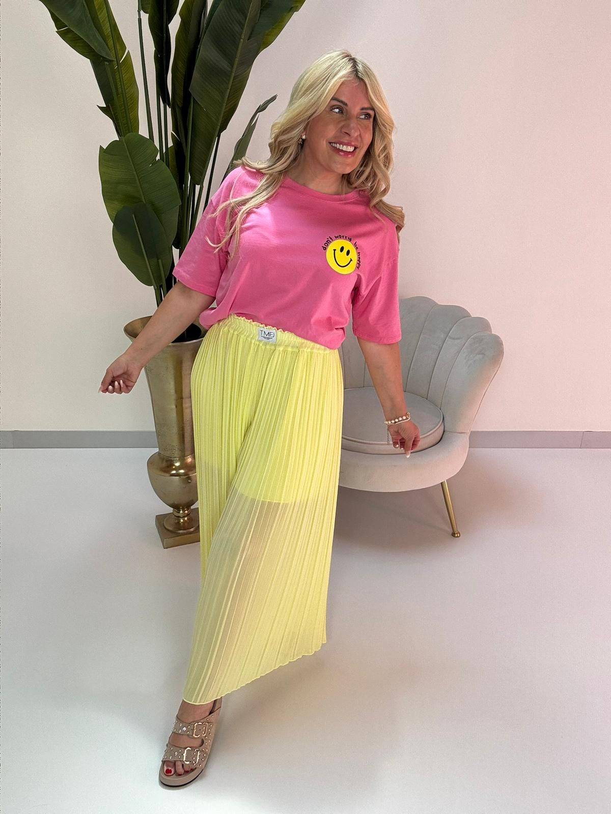 Statement Shirt DONT WORRY BE HAPPY pink mit Rückenprint