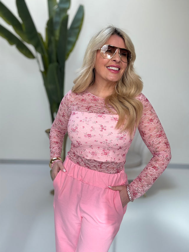 Spitzen Shirt Flower LOVER rosa