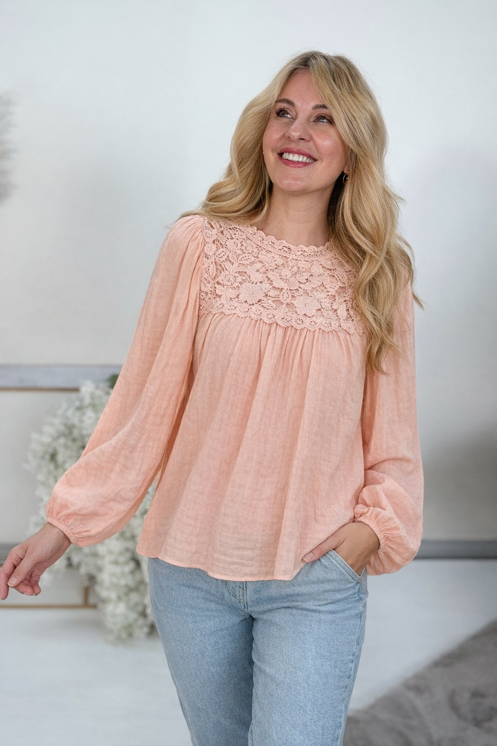 Bluse Lace Peach Romantic Dream mit Spitze