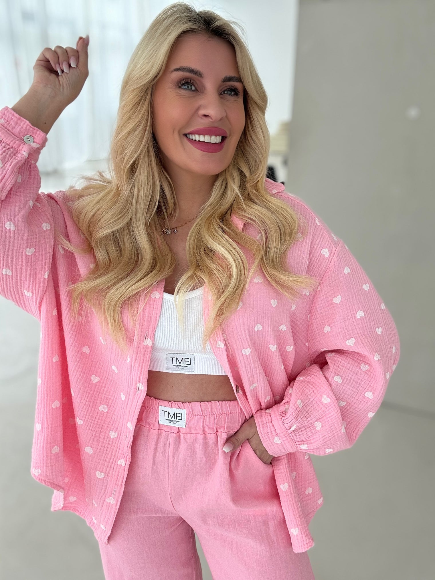 Musselin Bluse HEARTS rosa/weiß