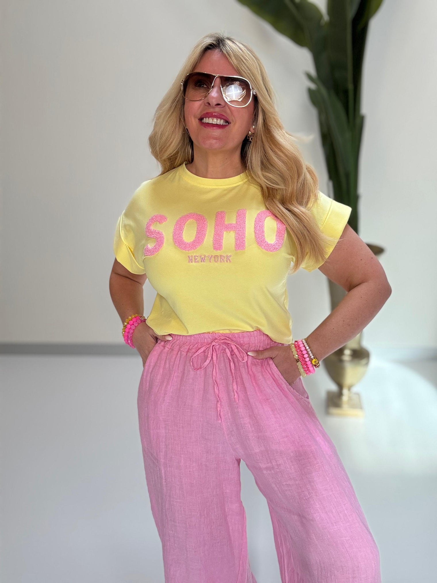 Statement Shirt gelb SOHO rosa