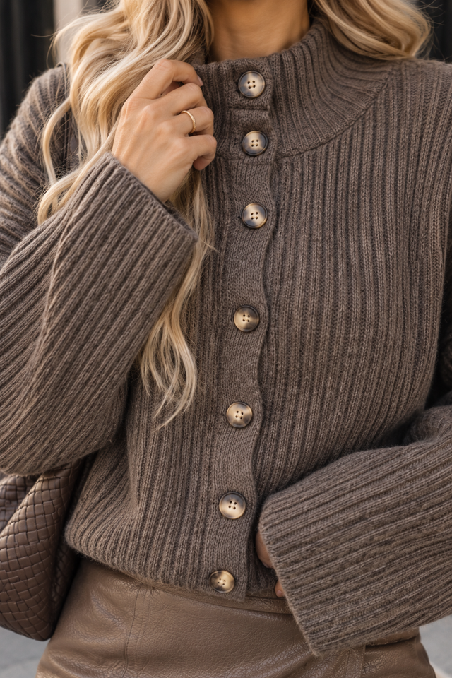 Strickjacke mit Knopfleiste taupe