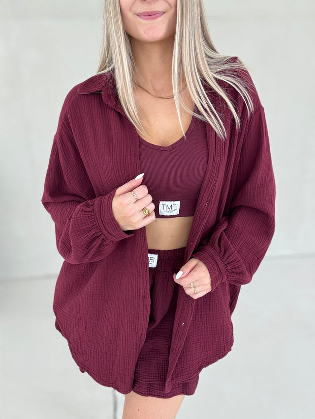 Signature Musselin Bluse BURGUNDY