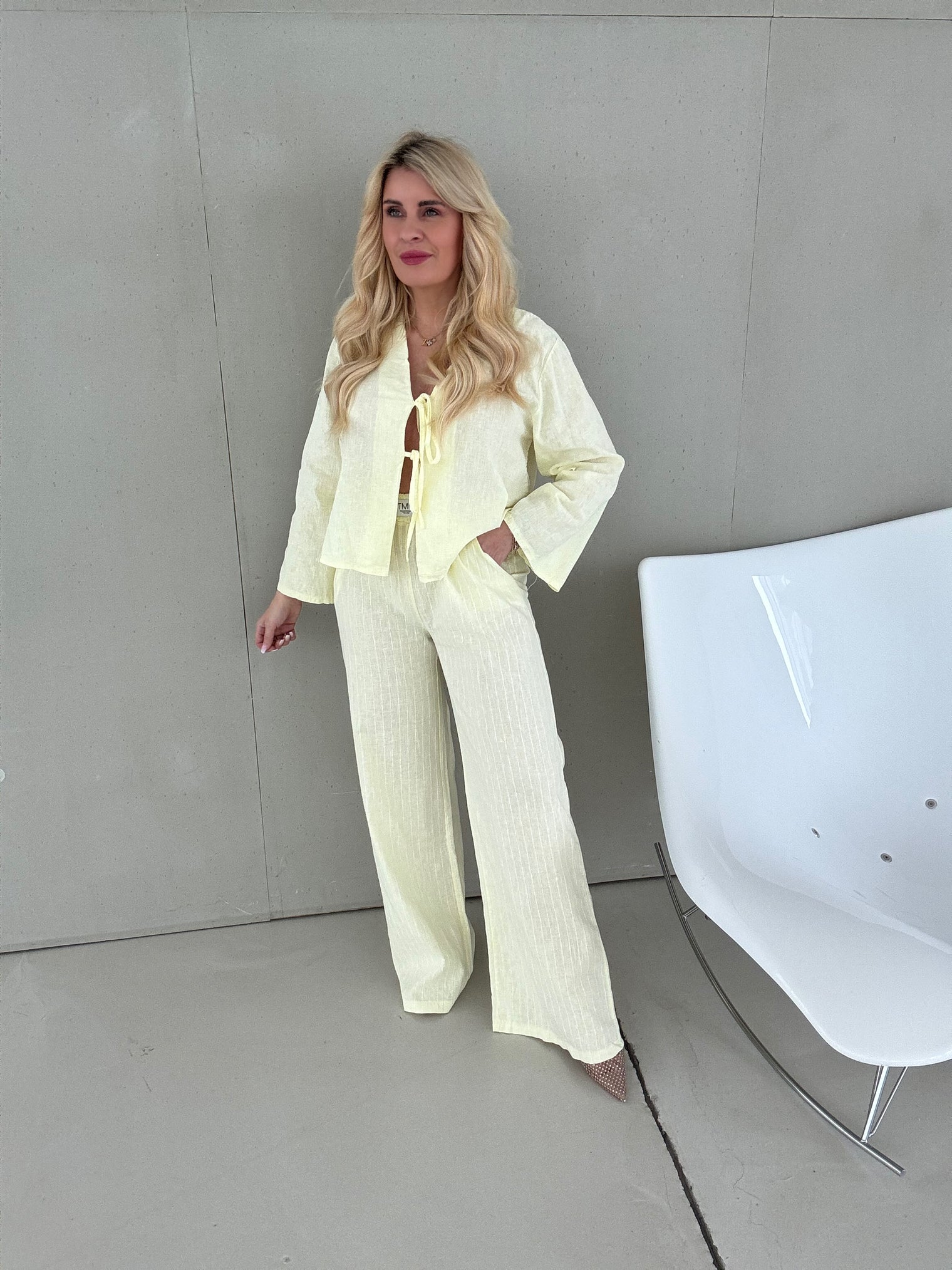 Signature Leinenhose BUTTERMILK LEMON zarte Streifen