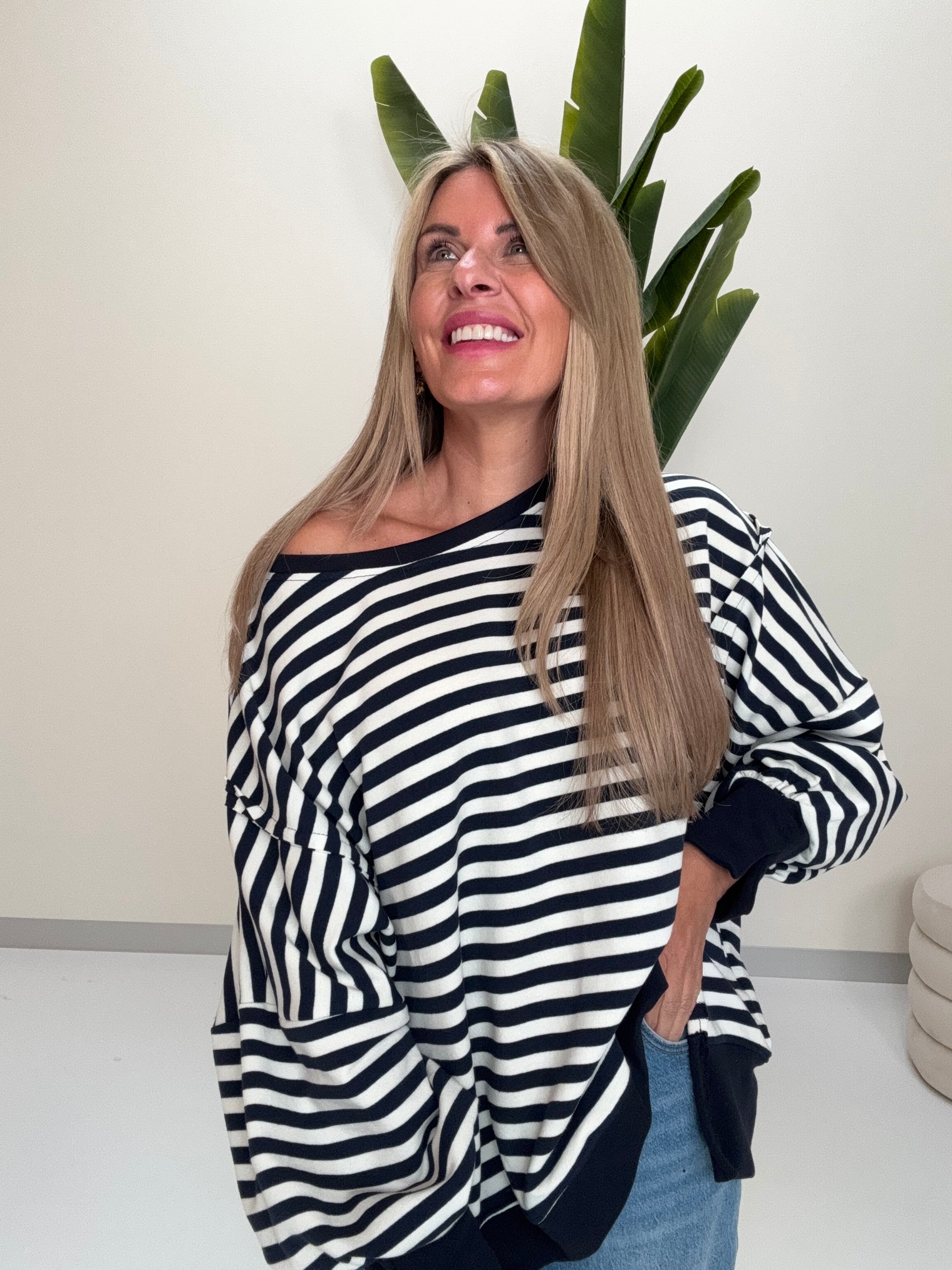 Oversize Sweater Navy/weiß NAVY WEIß