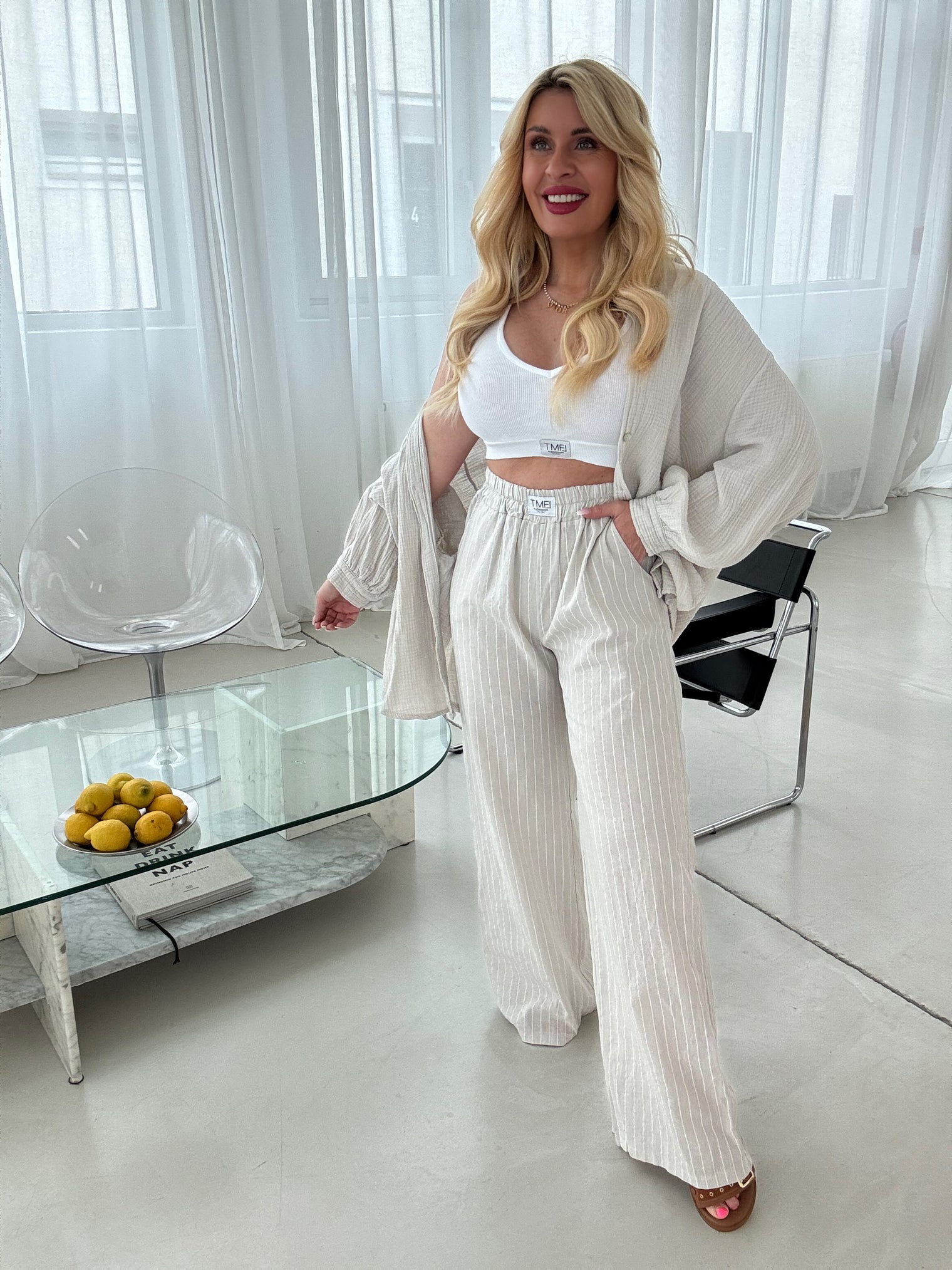 Signature Leinenhose BEIGE zarte Streifen