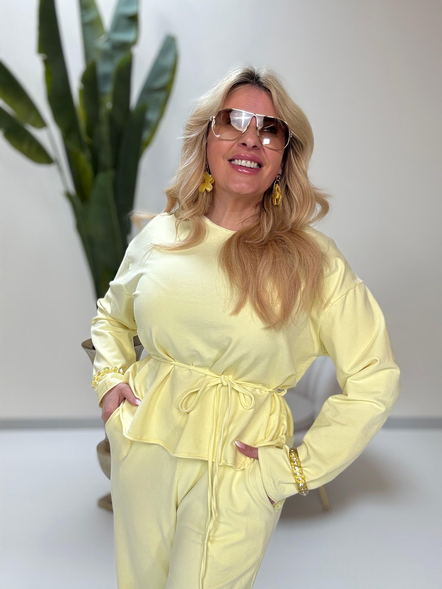 Langarmshirt mit Bindeband buttermilk lemon