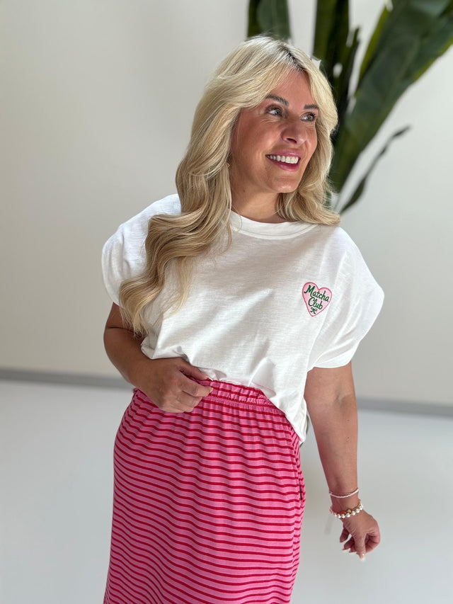 Statement Shirt weiß MATCHA CLUB mit gesticktem Herz