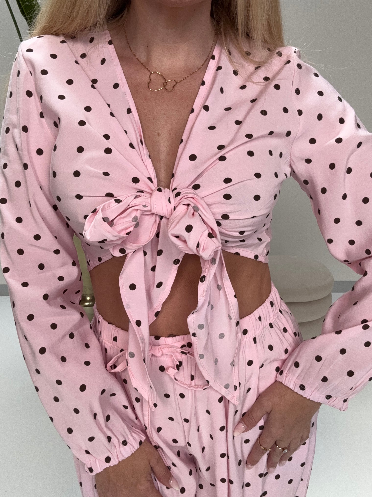 Bindebluse POLKA DOTS LOVE hellrosa/coffee