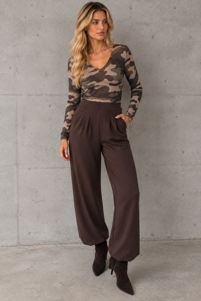 Camouflage Cashmere Langarmshirt schwarz/braun/taupe