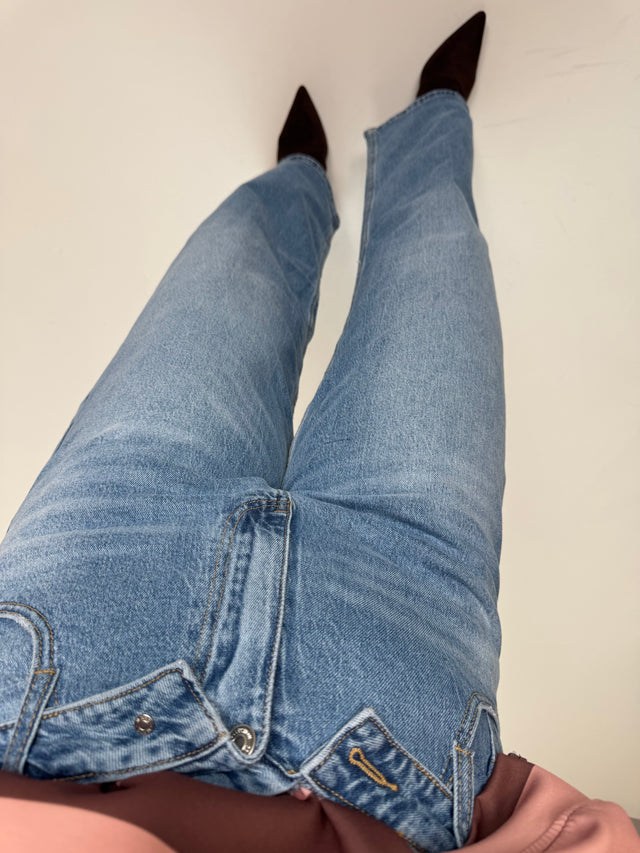 Straight High Rise Jeans mit umgeklapptem Fashion Bund