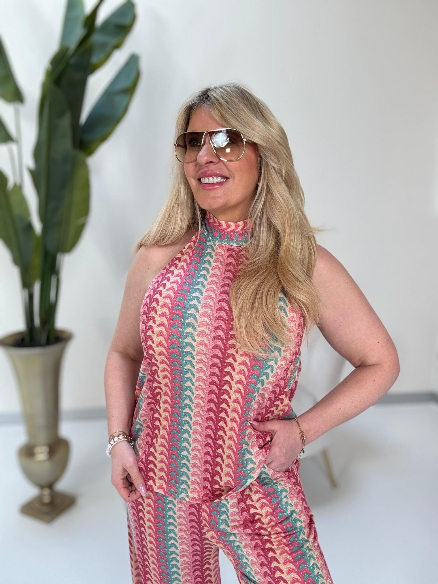 Top ELEGANT MODE rot/pink/petrol/creme