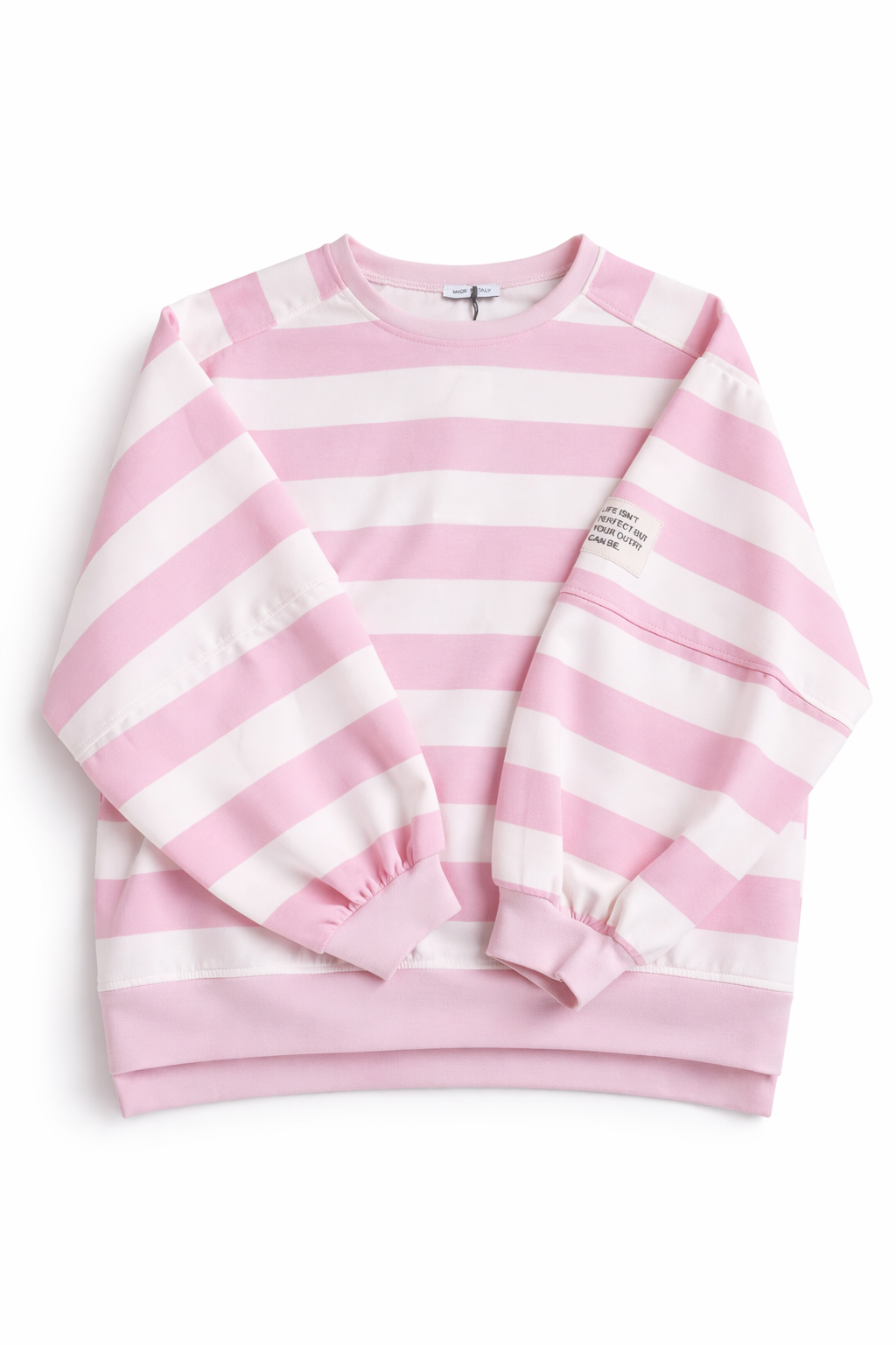 Lightweight Sweater STRIPES rosa/weiß gestreift mit Patch