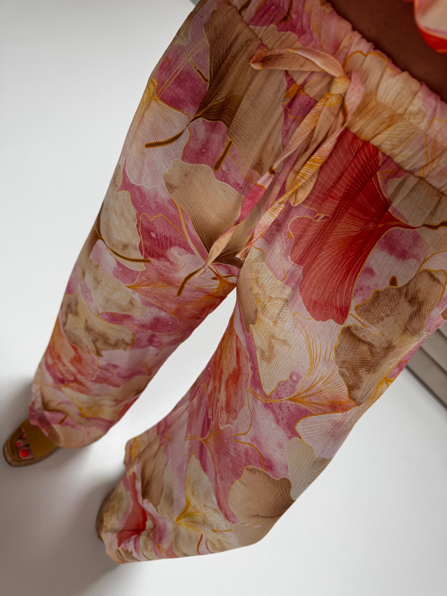 Sommer Hose FLORAL QUEEN beige/creme/rose