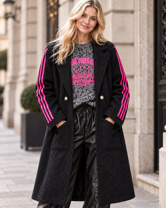 Mantel SPORTY COZYNESS schwarz/pink mit seitlichen Streifen