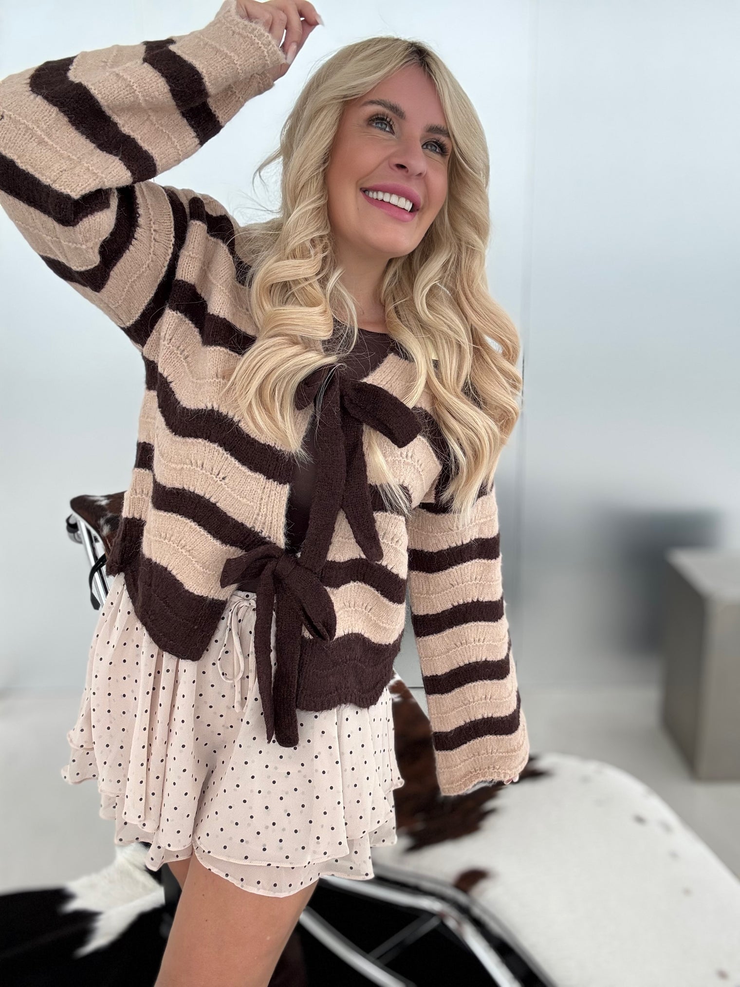 Cardigan toffee COZY BOWS mocha mousse