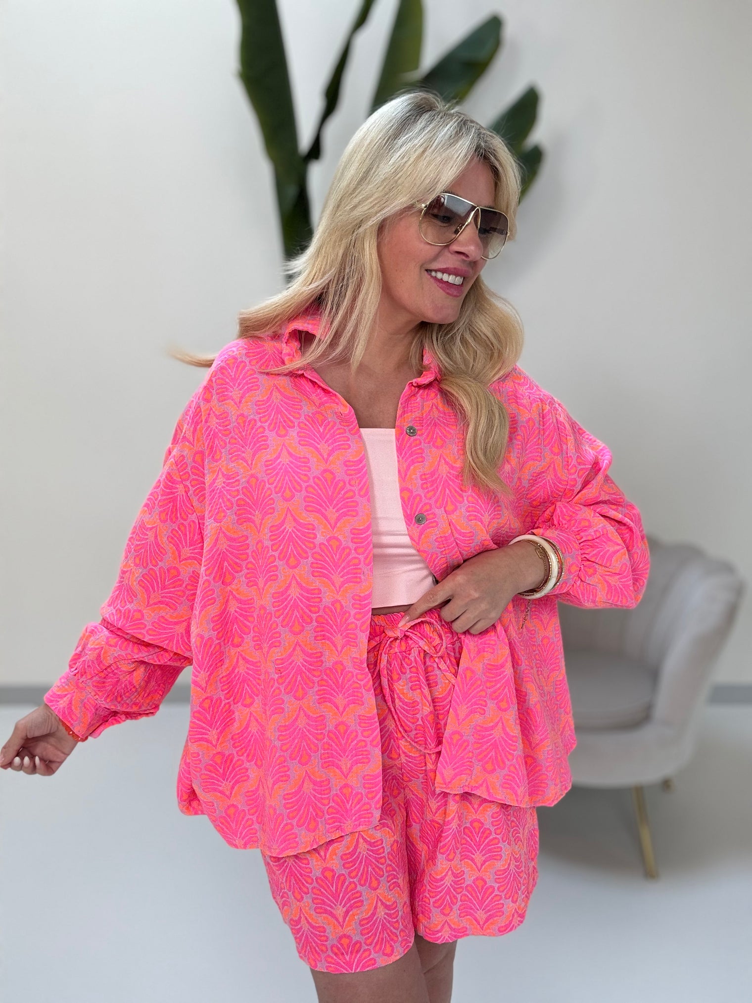 Musselin Bluse pink ORNAMENTS hot pink in orange
