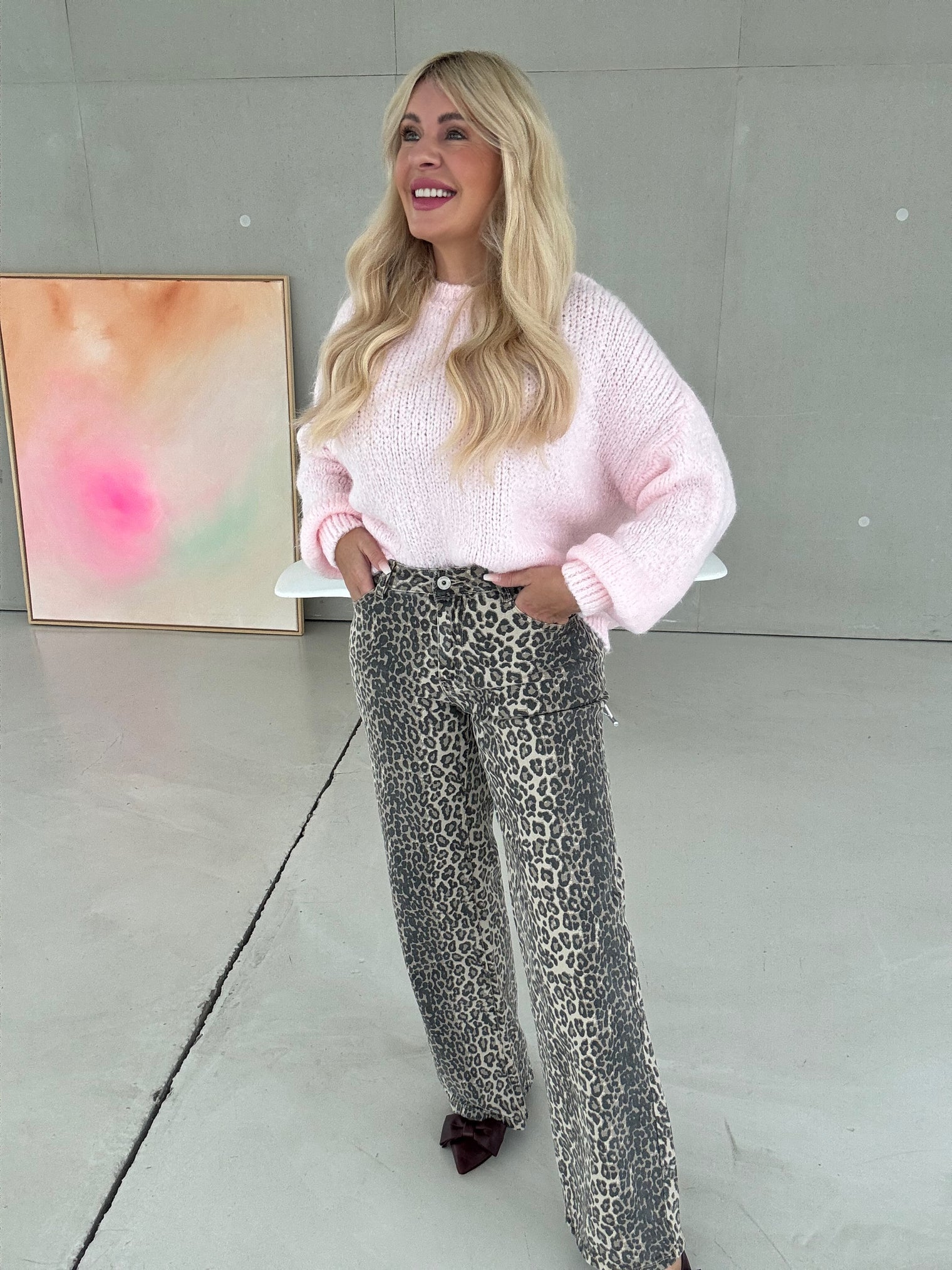 Stretch Straight Leg Jeans im Leomuster dunkel