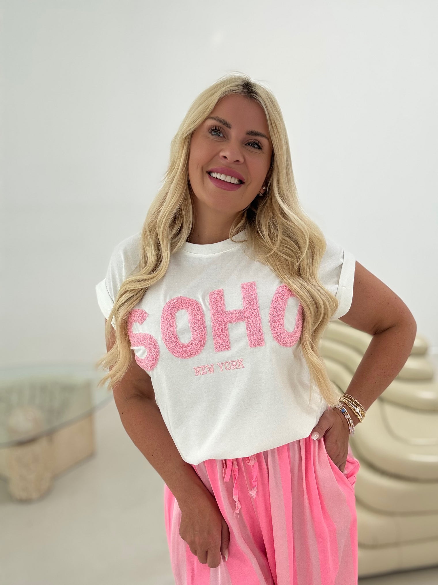 Statement Shirt weiß SOHO rosa