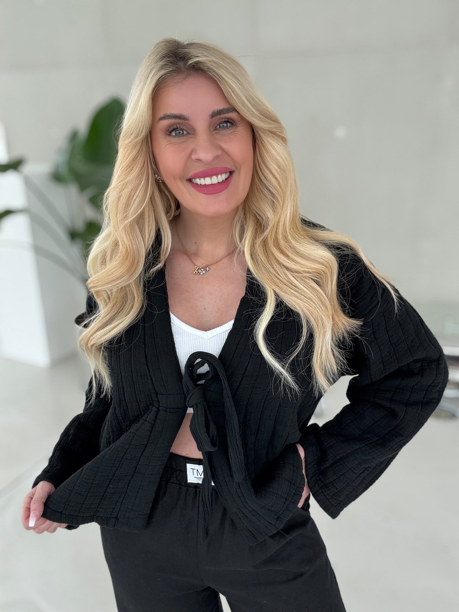 Signature Musselin Steppjacke zum binden SCHWARZ