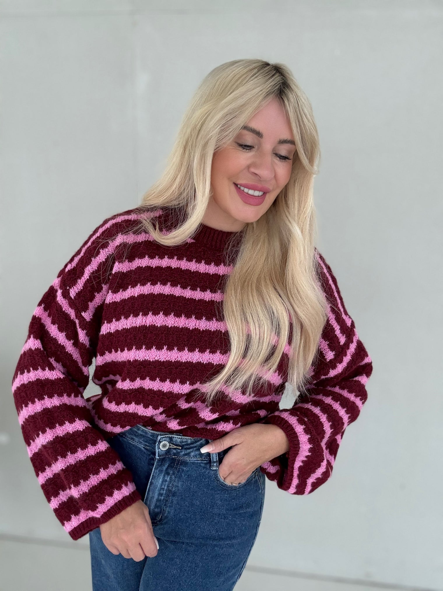 Pullover STRIPE ROMANCE burgundy meets pink