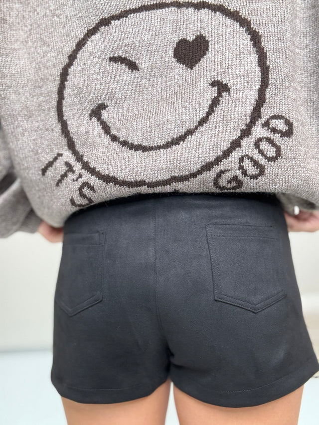 Velours Shorts mit elastischem Bund schwarz