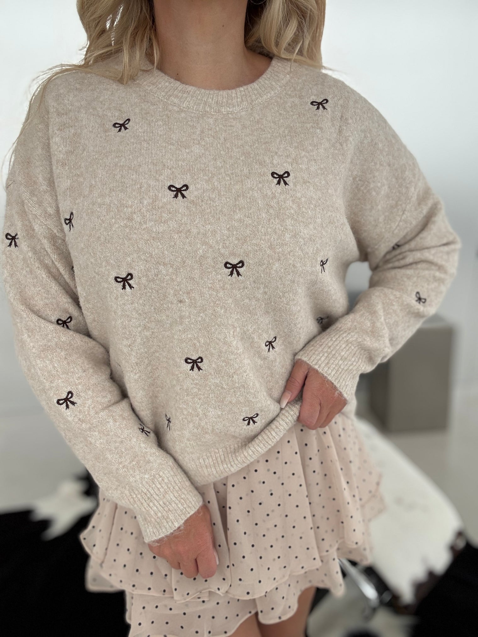 Strickpullover beige BOWS dark coffee