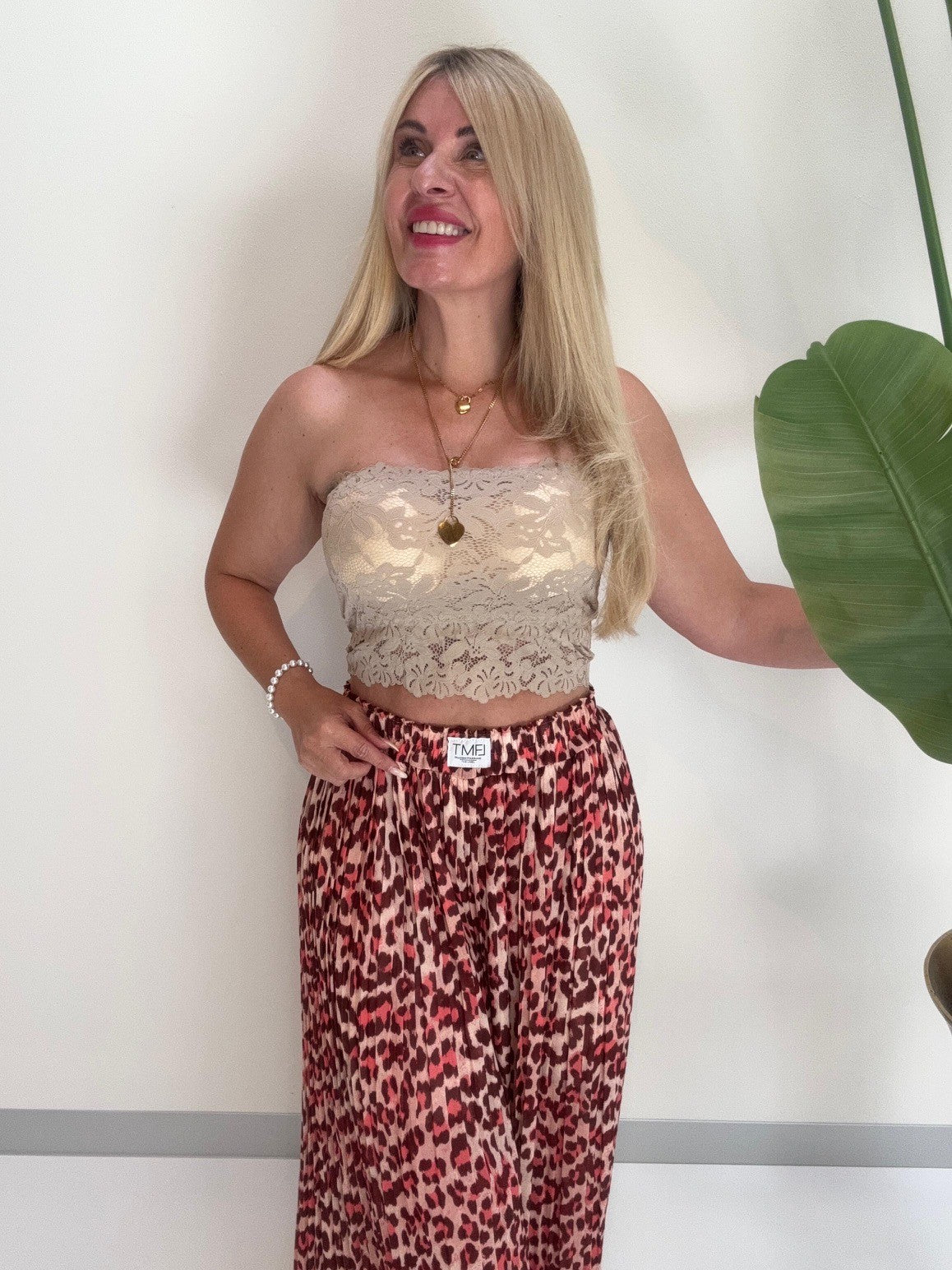 Bandeau Top mit elastischem Gummizug beige