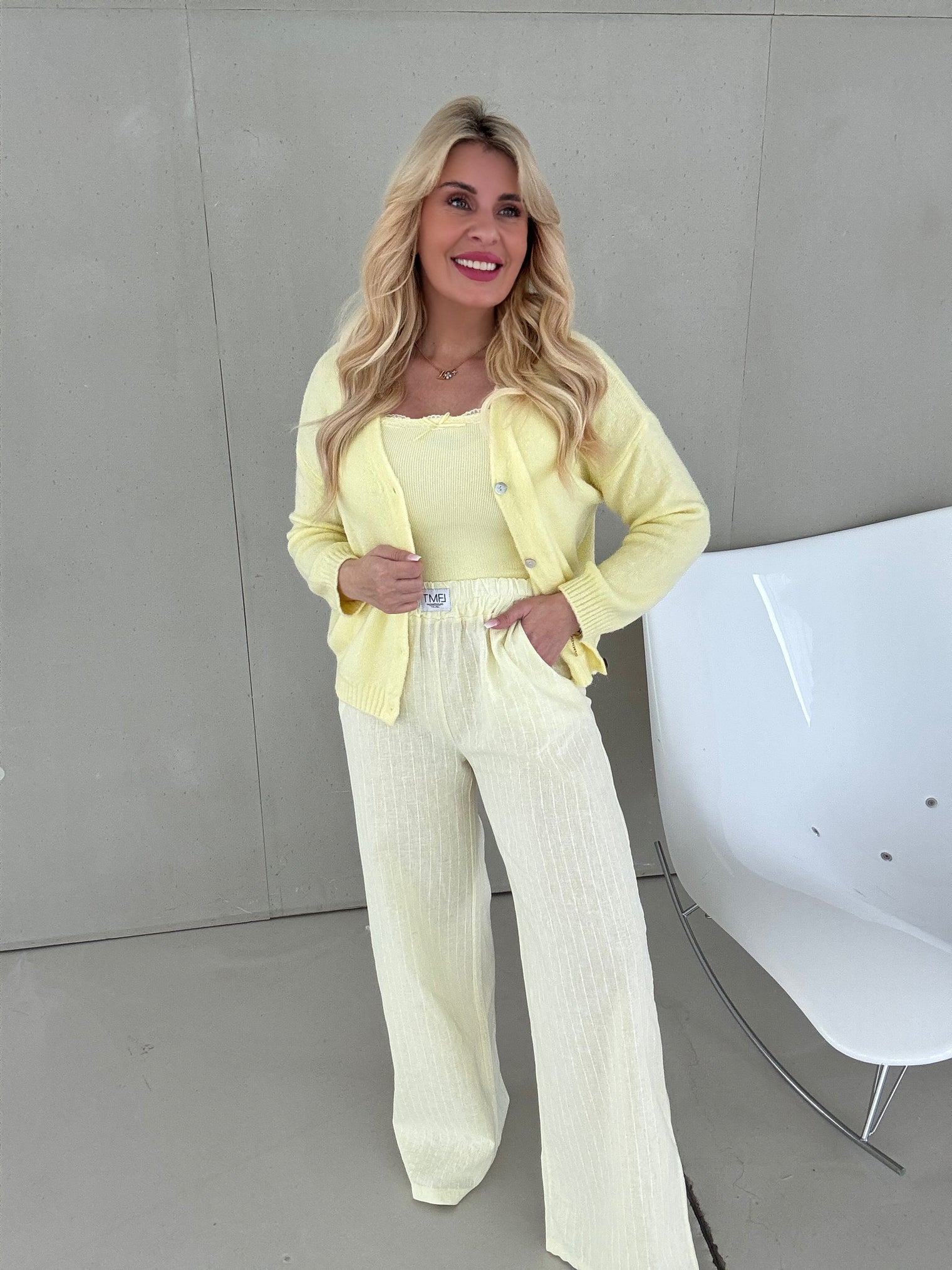 Signature Leinenhose BUTTERMILK LEMON zarte Streifen