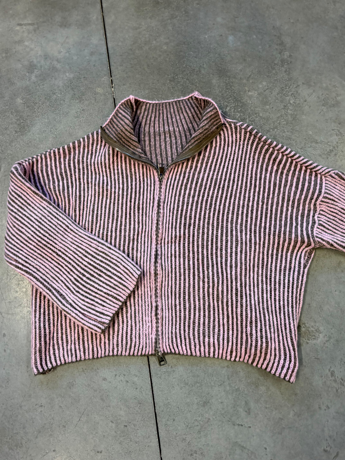Strickjacke ZIPPER STRIPES rosa/taupe