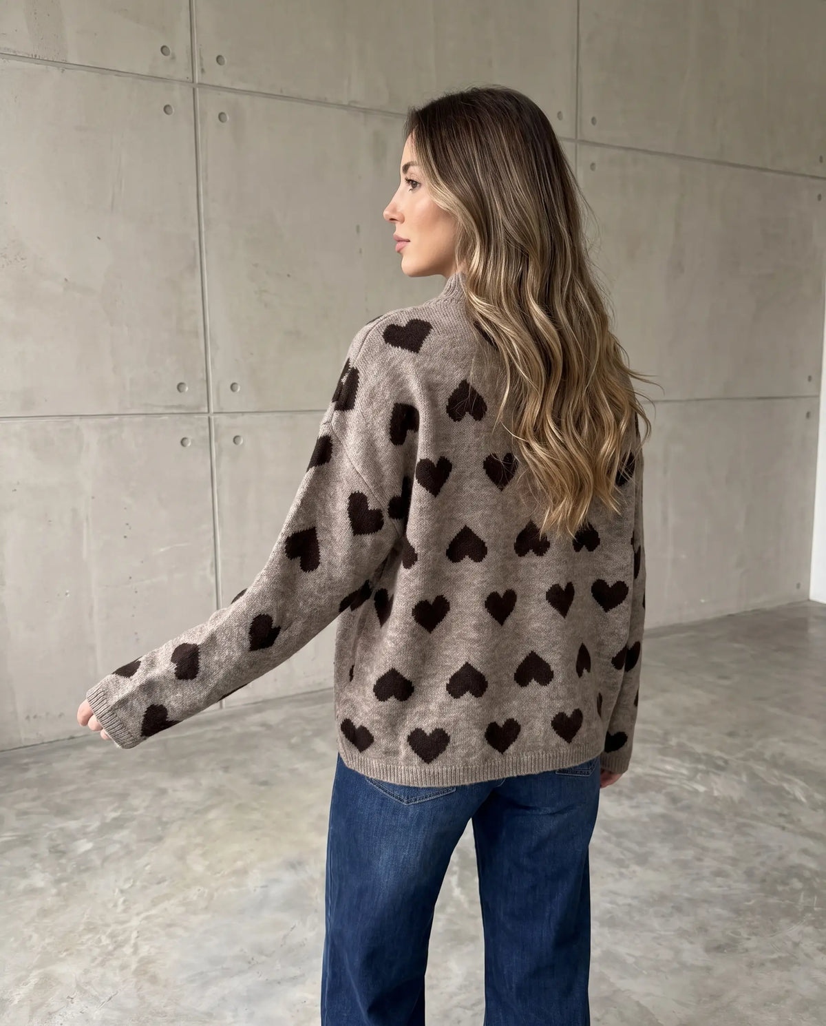 Zipper Strickjacke mit Herzchen stone/braun