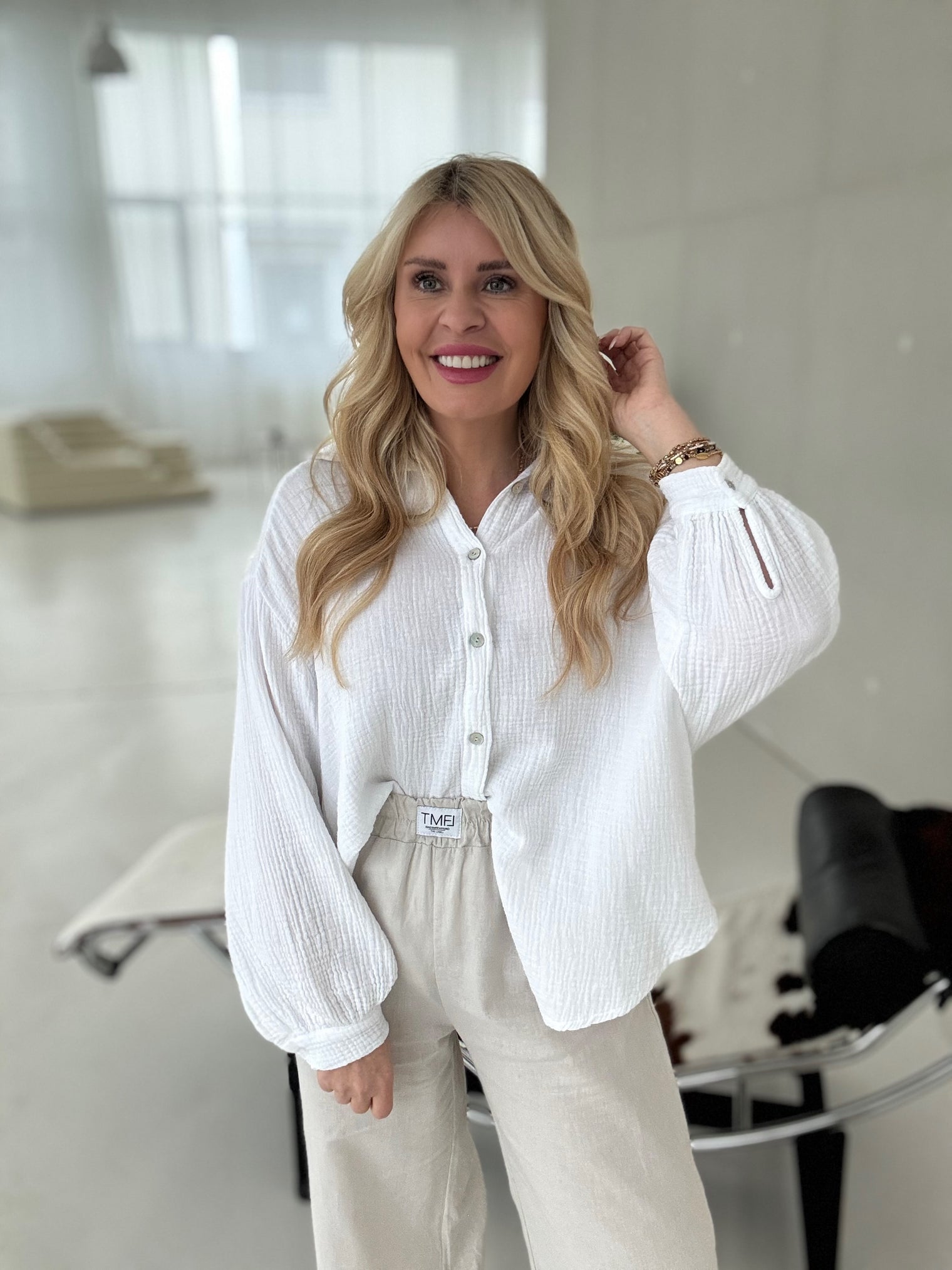 Signature Musselin Bluse WEIß