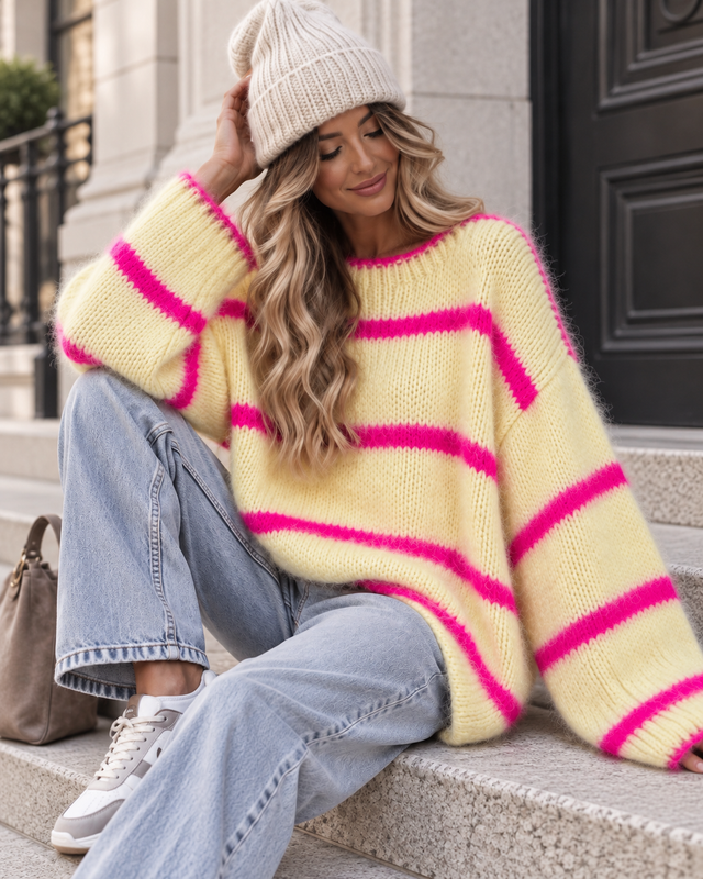 Kuscheliger Strickpullover COZY DREAM buttermilk/hotpink