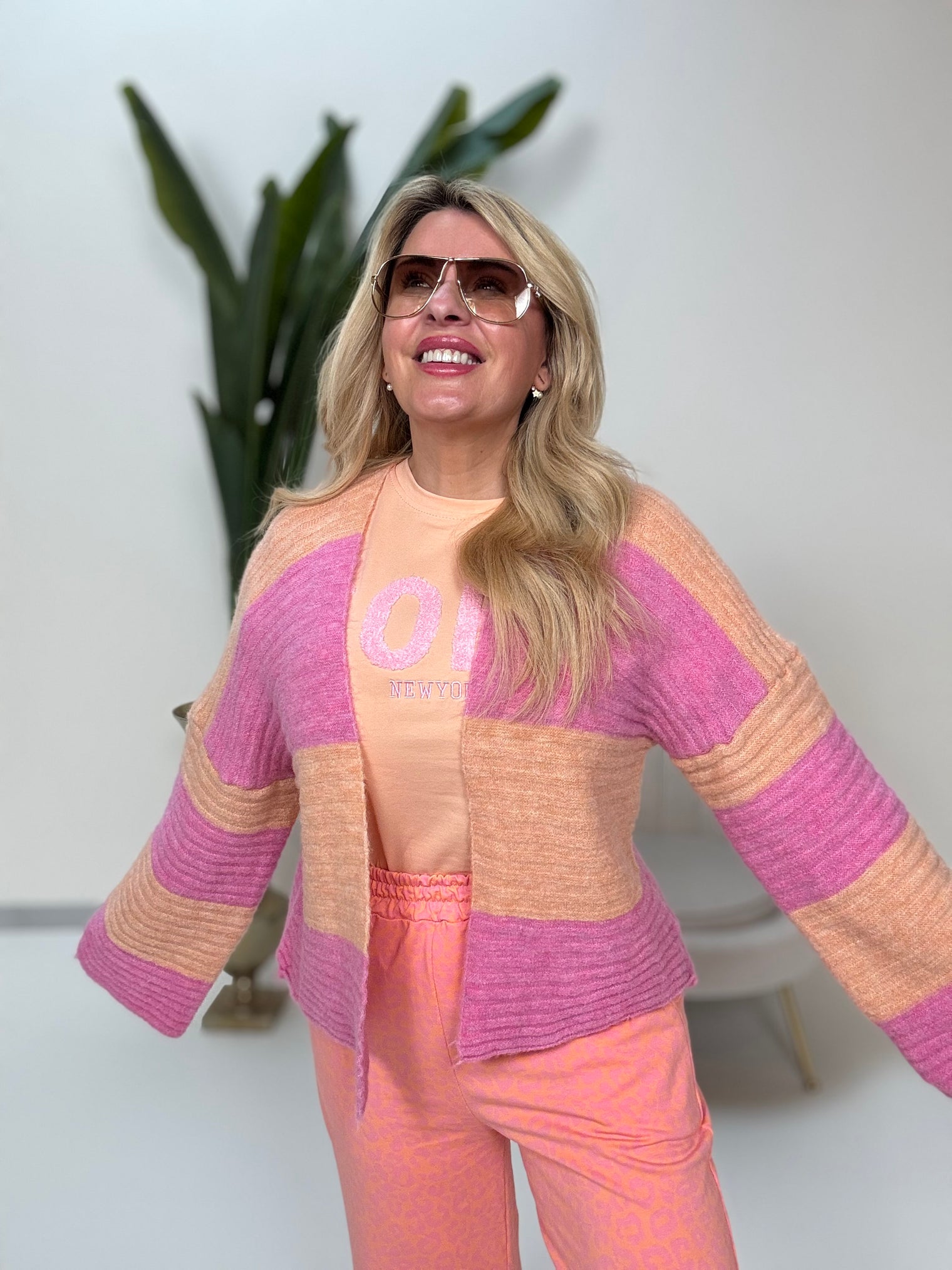 Cardigan BIG BLOCK STRIPES buttermilk lemon/rosa (Kopie)