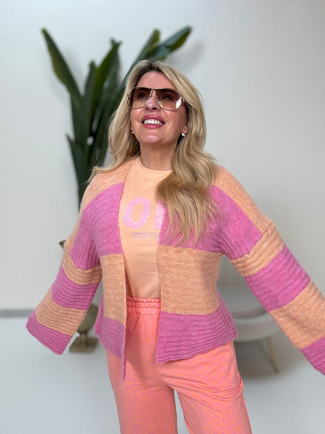 Cardigan BIG BLOCK STRIPES buttermilk lemon/rosa (Kopie)