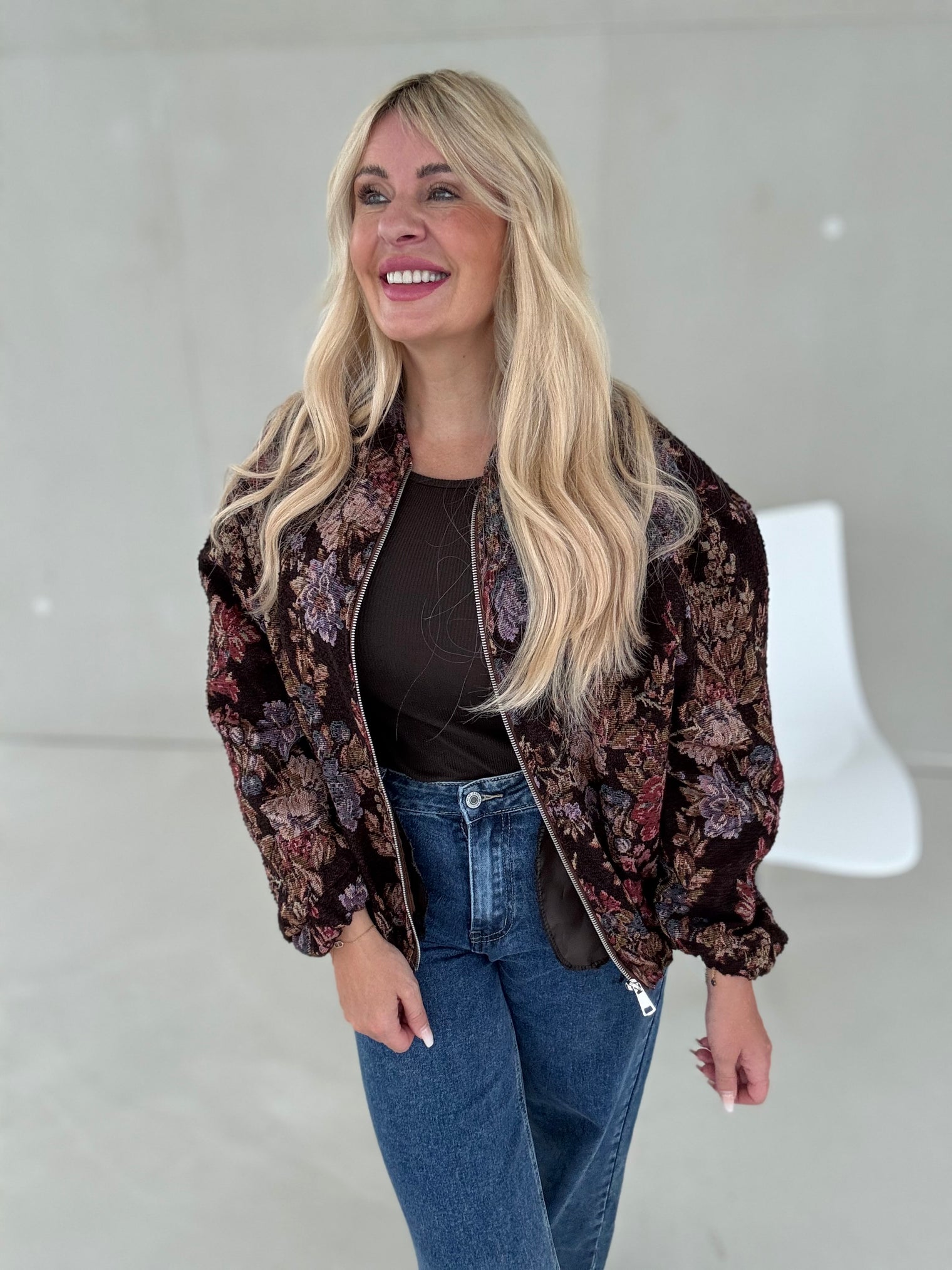 Bomberjacke ROMANTIC FLOWER GARDEN dark brown