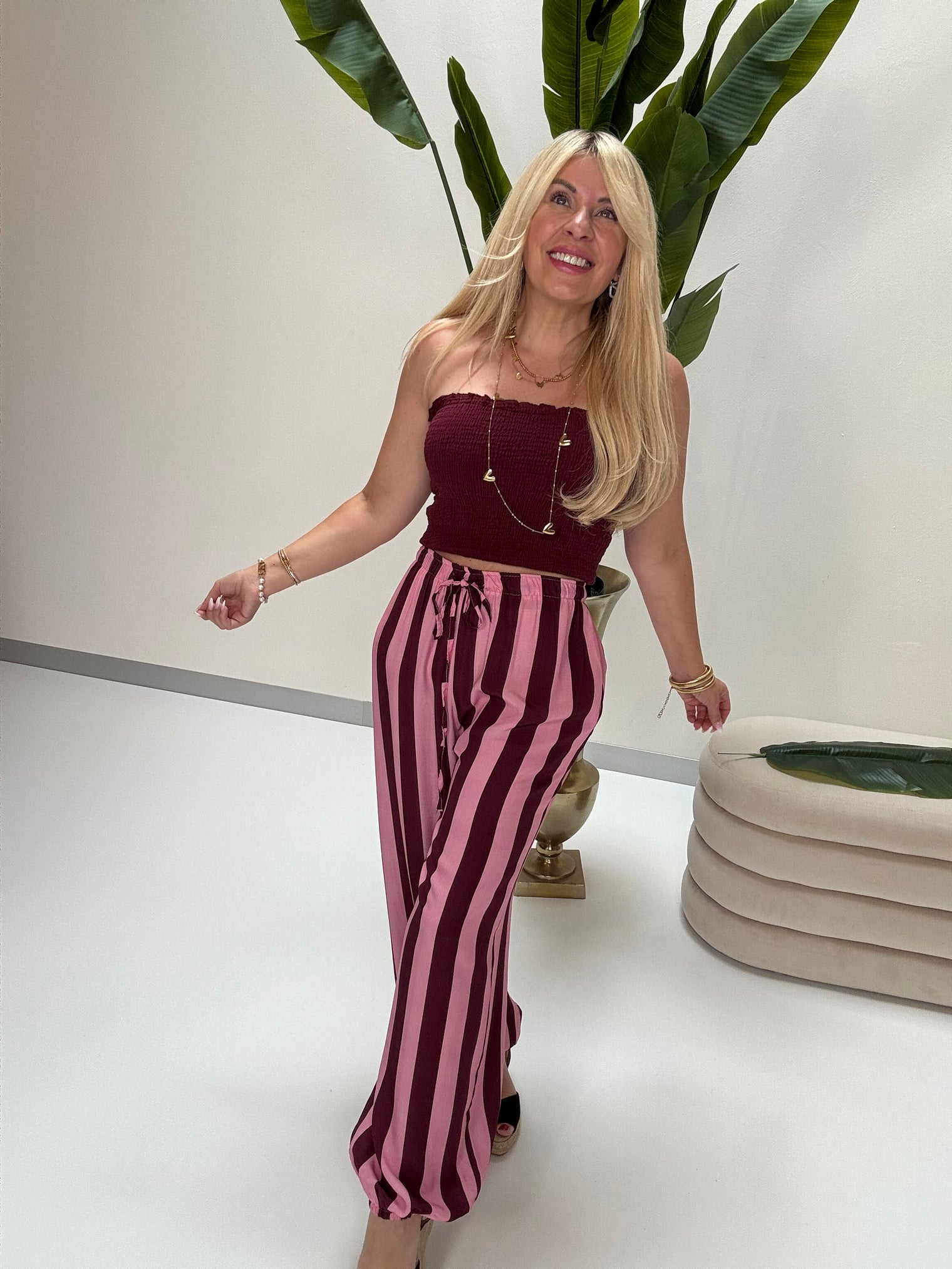 Ballon Hose BIG BLOCK STRIPES burgundy/rosa
