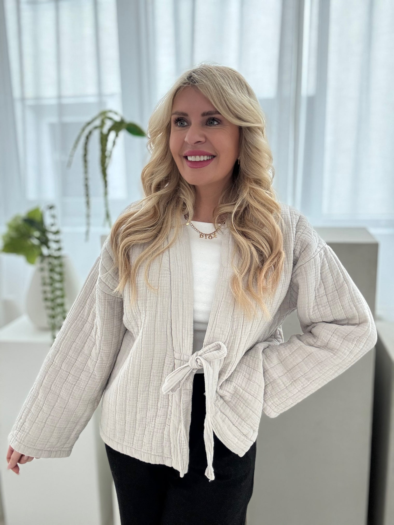 Signature Musselin Steppjacke zum binden BEIGE