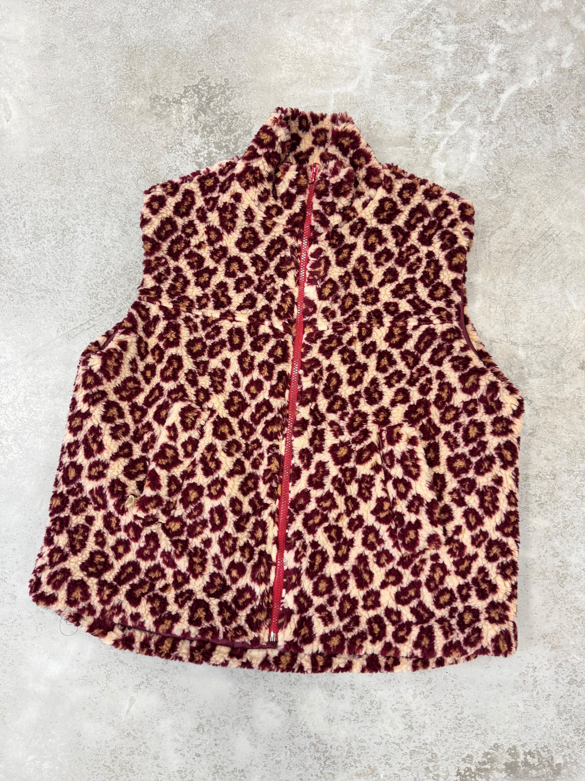 LEO Teddy Weste creme/burgundy/camel