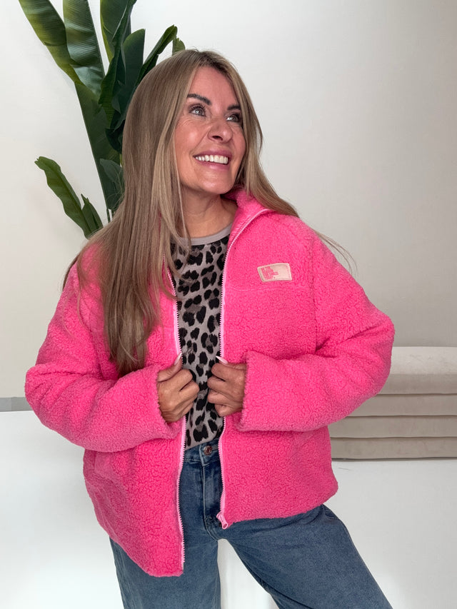 Kuschel Jacke mit Reißverschluss & Patch BE THE REASON FOR SMILES TODAY pink