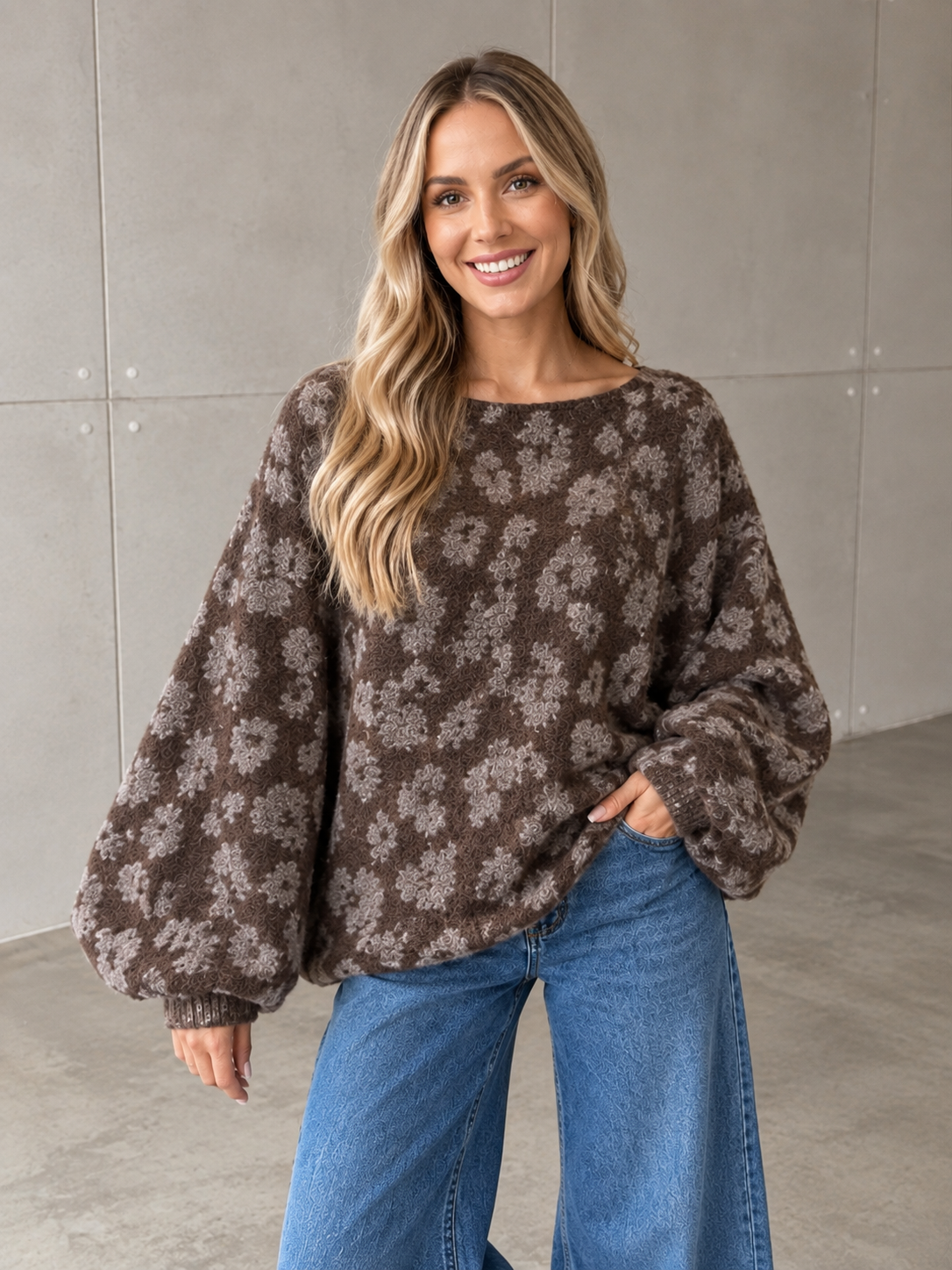 Fledermauspullover im LEO Style chocolate/taupe