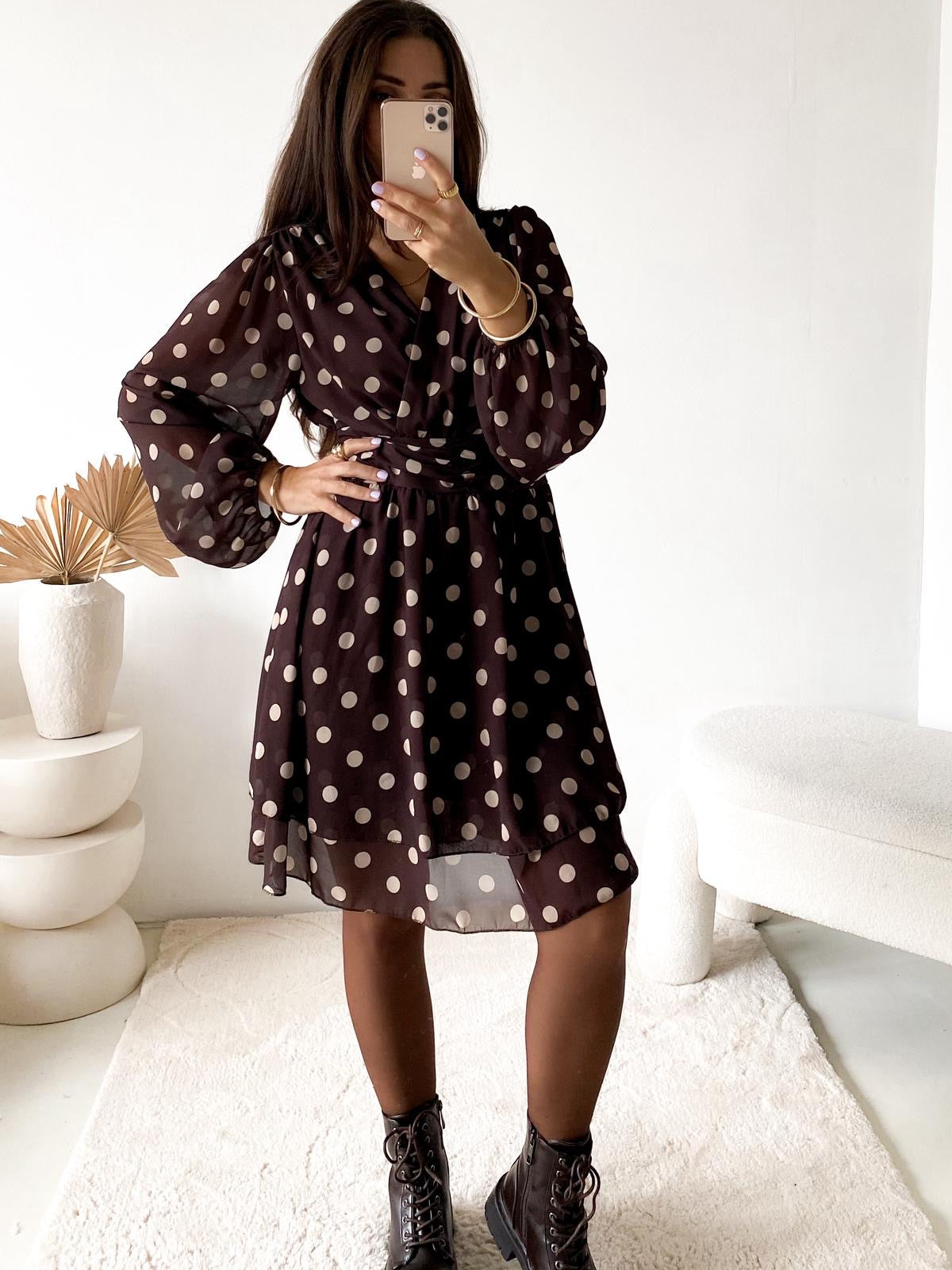 Kleid LOVELY POLKA DOTS dark coffee