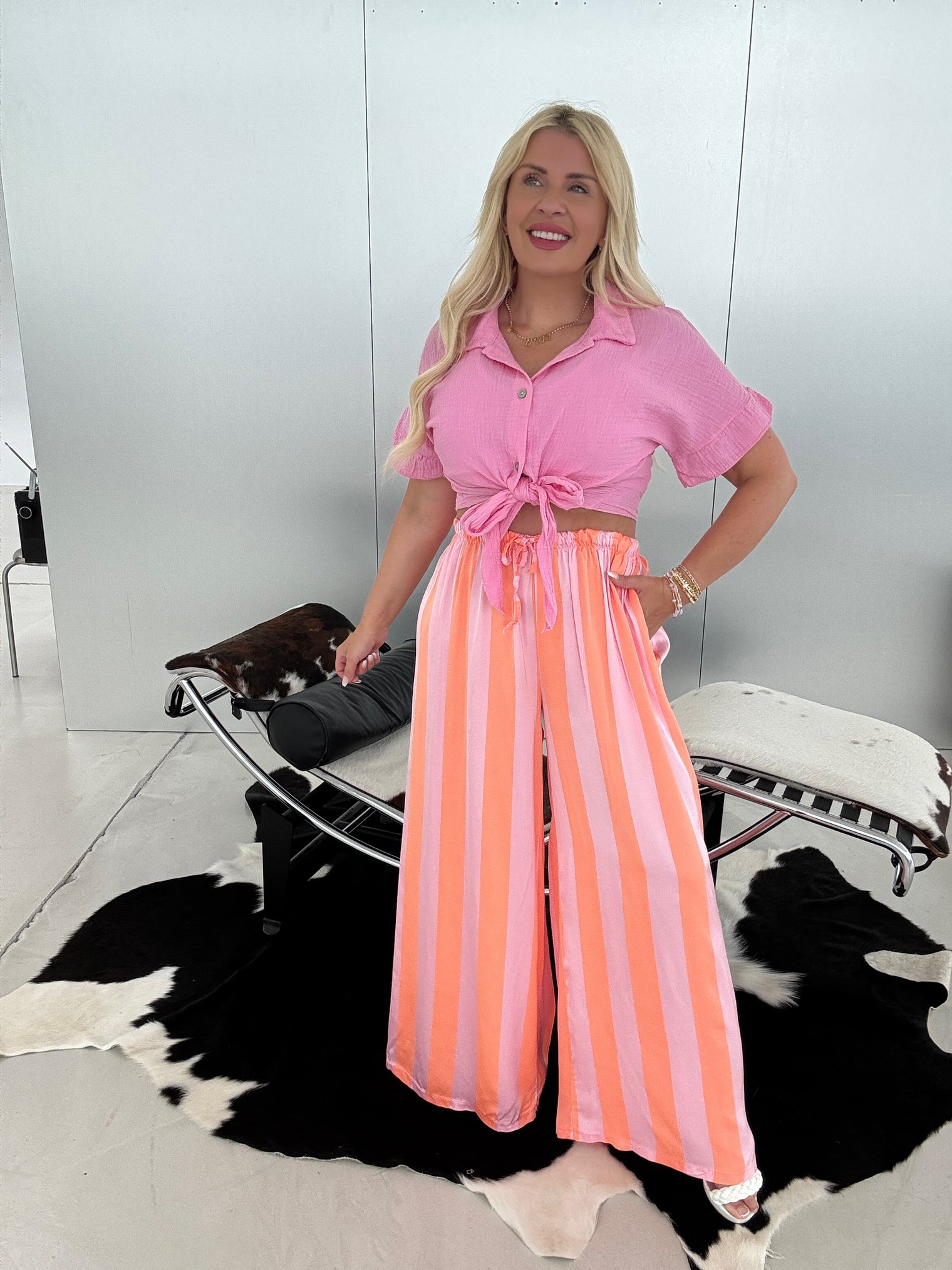 Hose mit Seide BLOCK STRIPES rosa/orange