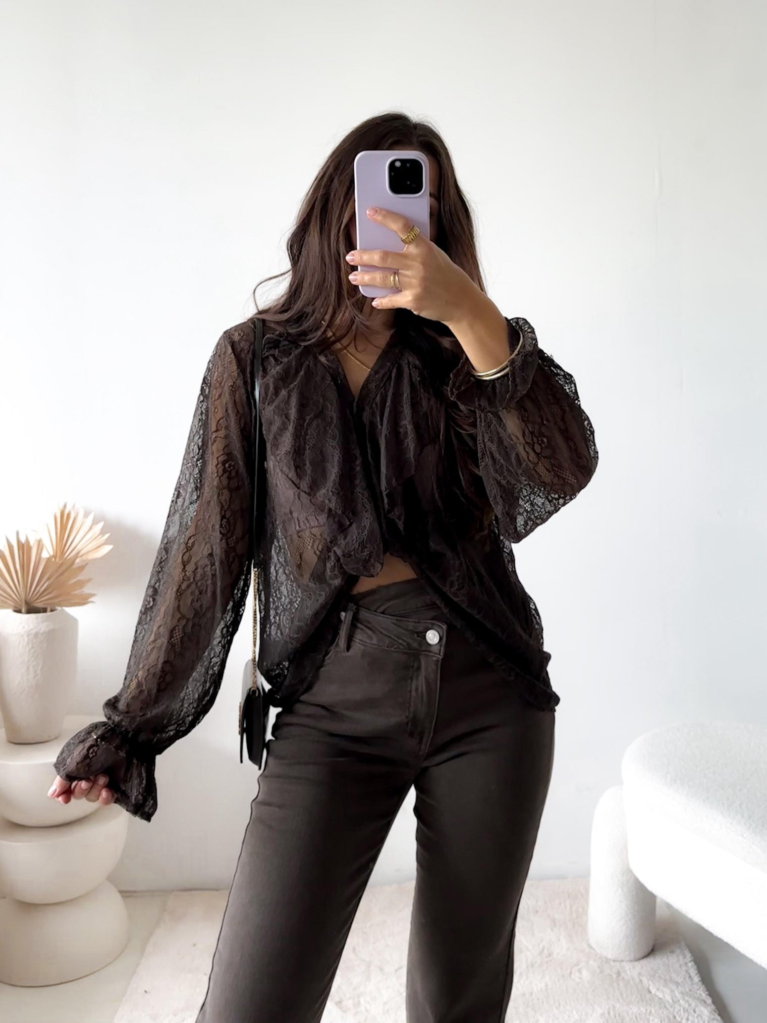 Bluse Volants mocha mousse LACE ELEGANCE