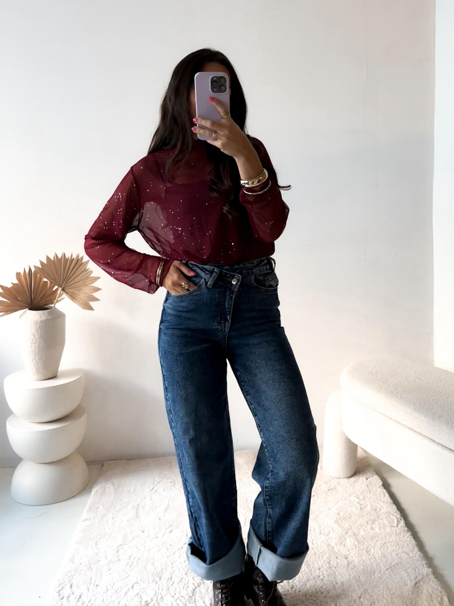 Shirt Garnet Shimmer Overlay Burgundy