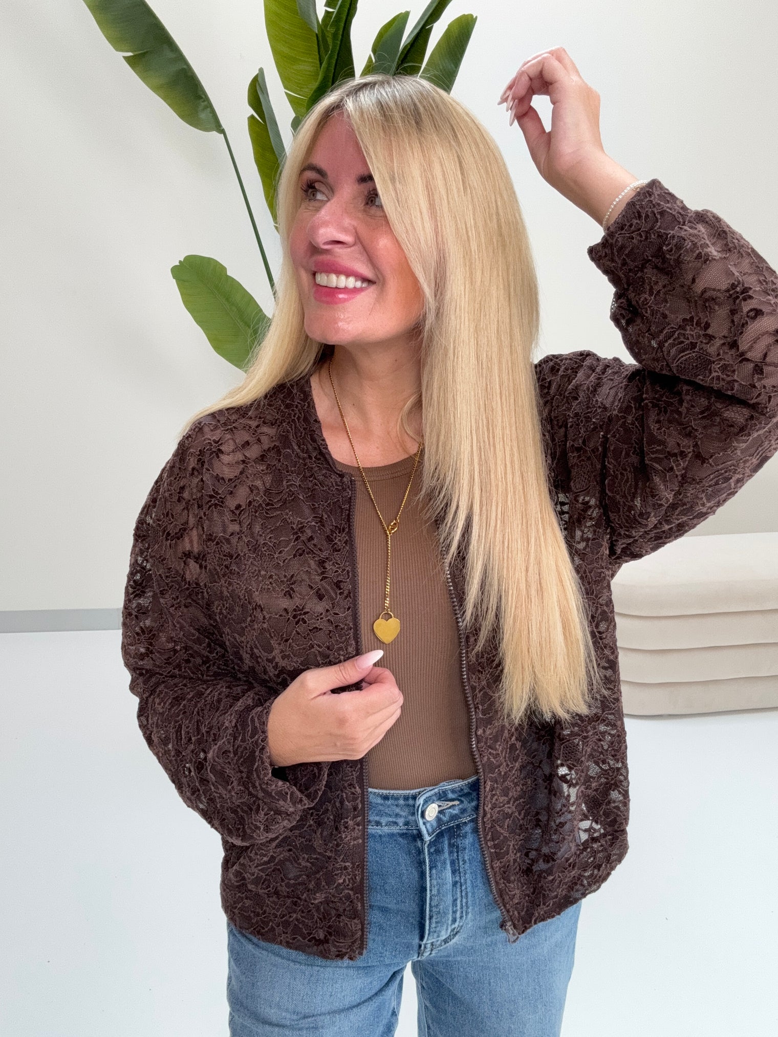 Blouson Spitzen Zipper Jacke LOME ME LACE chocolate