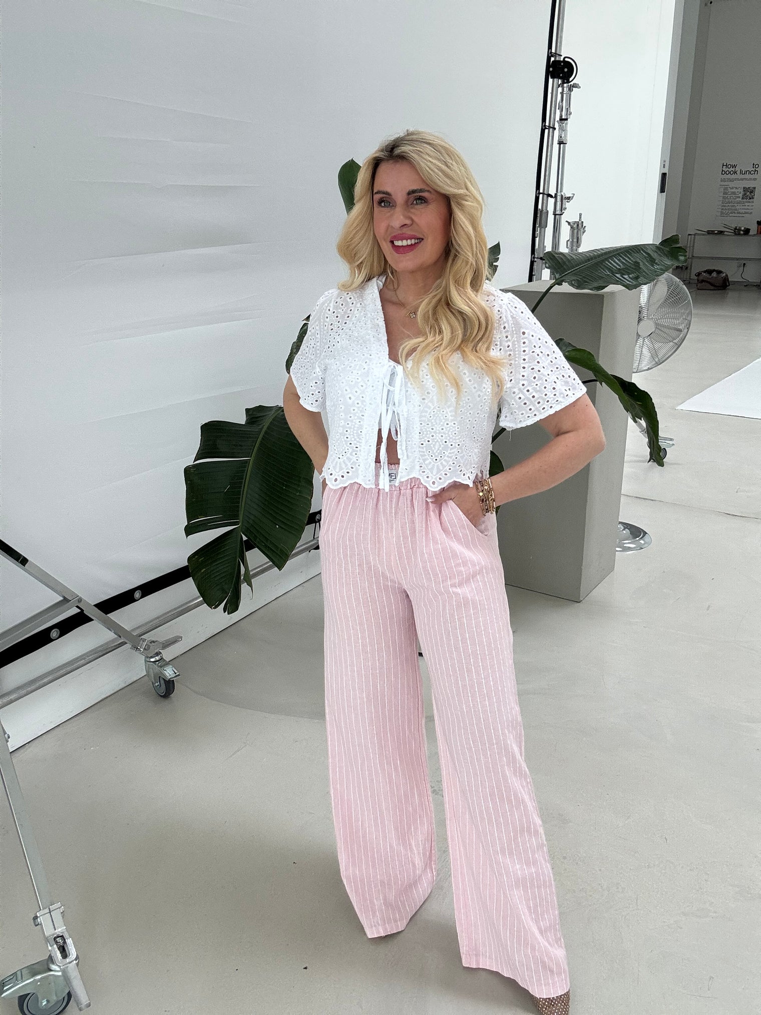 Signature Leinenhose CANDY ROSE zarte Streifen