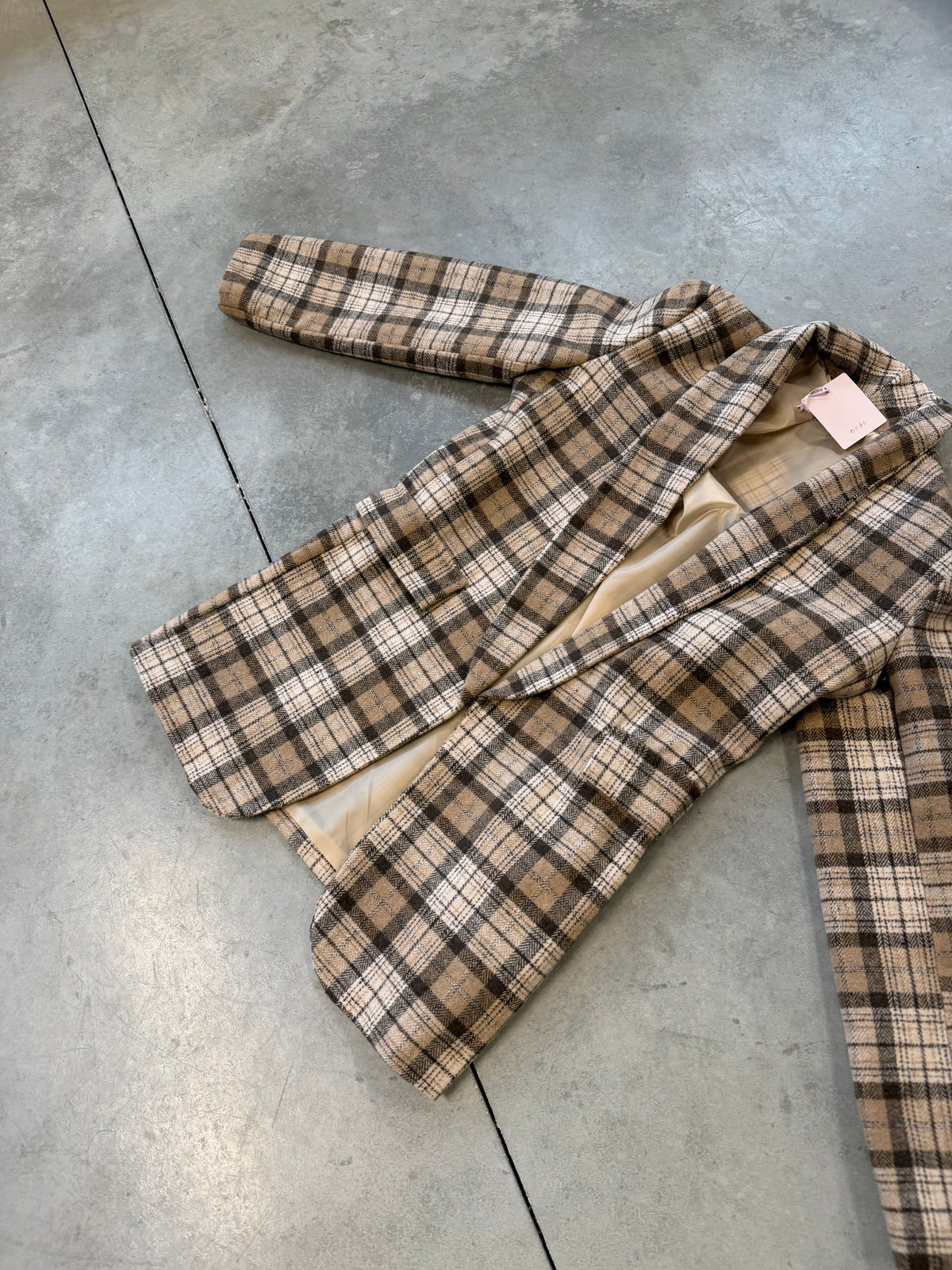 Karierter Long Blazer/ Kurz Mantel in Beige