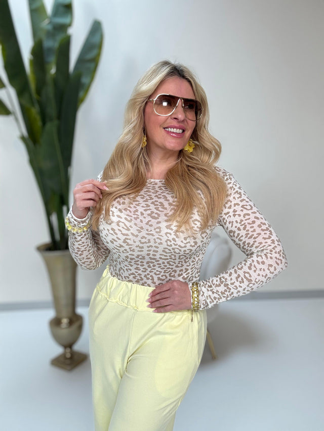 Stretchy Cashmere Langarmshirt weiß LEO LOVER beige